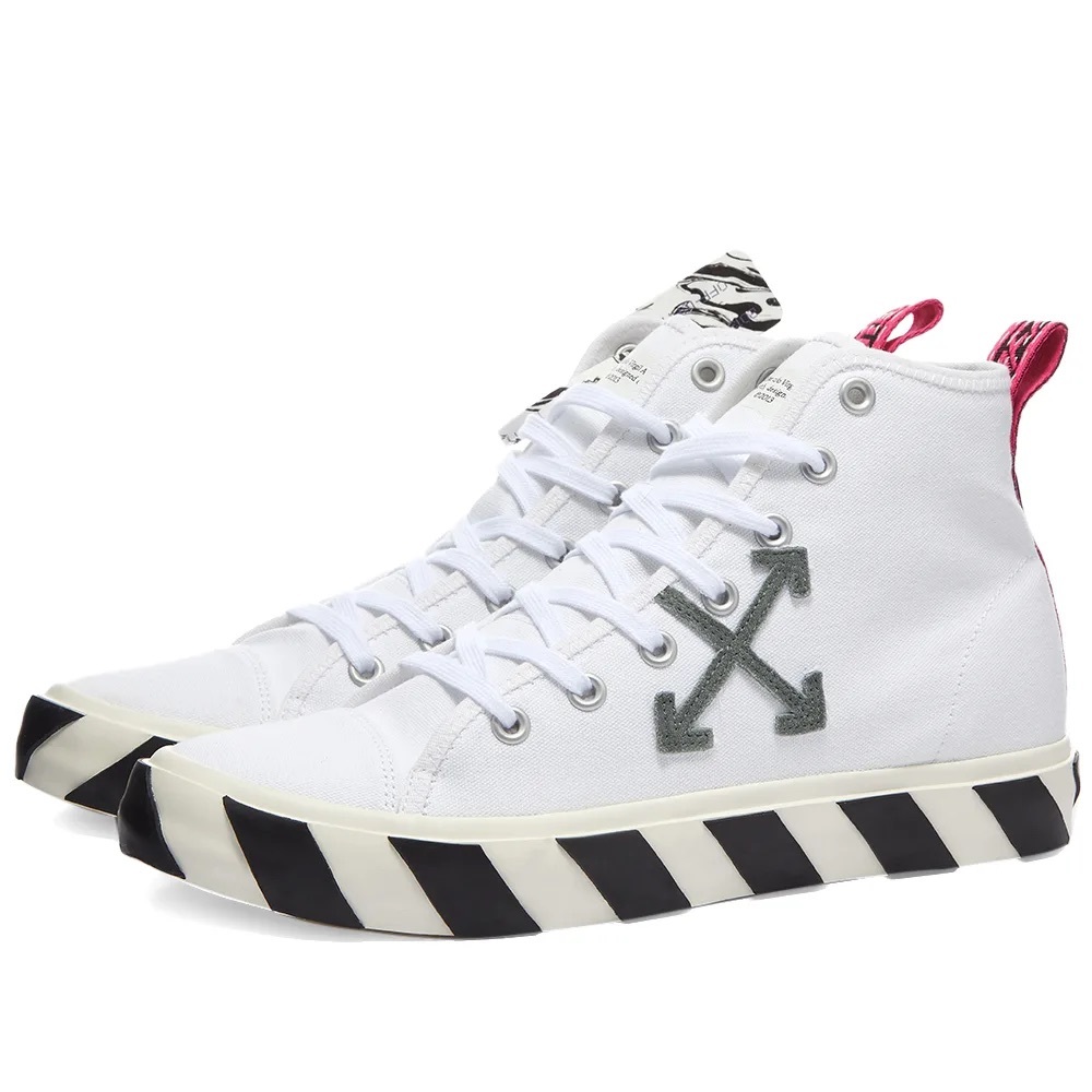 OFF WHITE White & Grey Vulcanized Mid-Top Sneakers Brand New